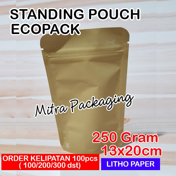 

KPACK KEMASAN KOPI 100GR / STANDING POUCH ALUMUNIUM FOIL ECOPACK LITHO 250 + ZIPLOCK