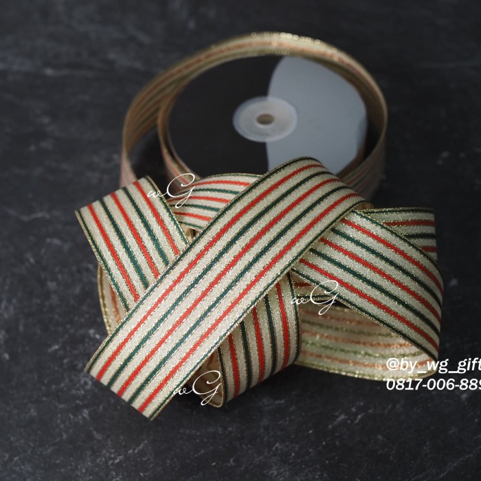 

Pita Gold Garis Hijau & Merah; Lebar 2.5 cm; Panjang 25 yard