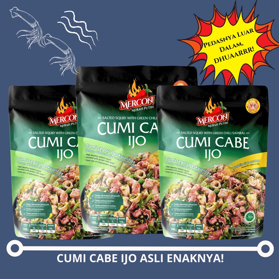 

CUMI CABE IJO MERCON MERAH PUTIH 150 GRAM SATUAN LEVEL PEDAS LENGKAP