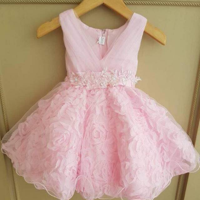 GA2455 PREMIUM CARISSA ROSE DRESS PINK / Gaun ulang tahun anak bayi perempuan pesta