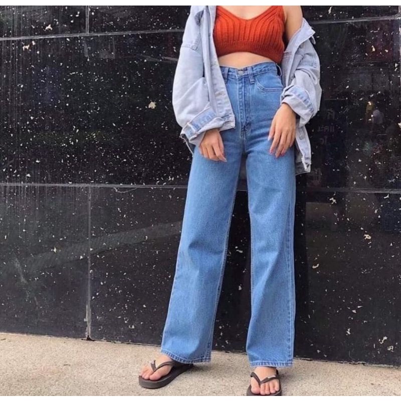 (27-34) MEDIUM BLUE HW LOOSE JEANS / CELANA HIGHWAIST LOOSE JEANS / CELANA HW LOOSE JEANS WANITA CEWEK