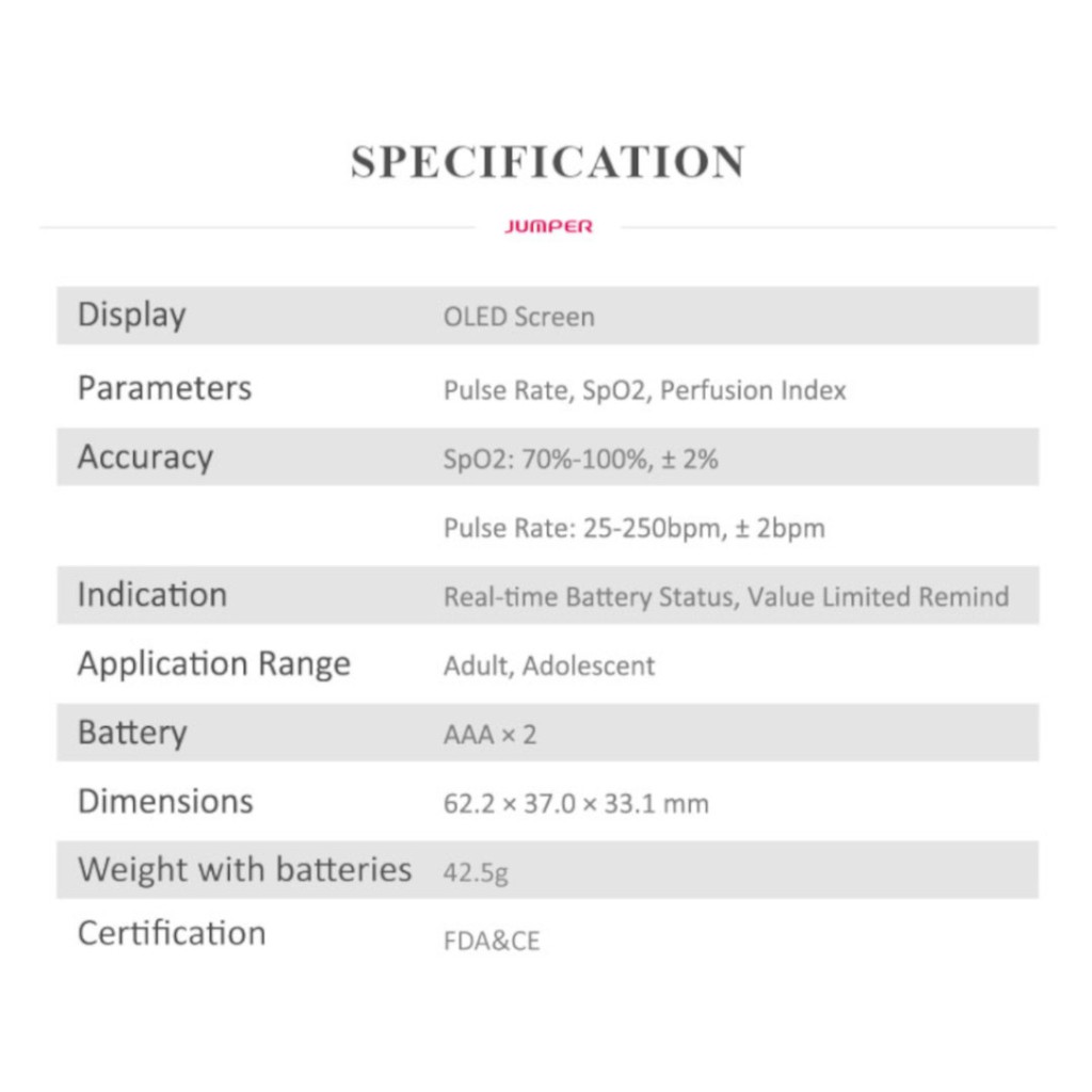 Jumper JPD-500D / JPD500D / JPD 500D Pulse Oximeter