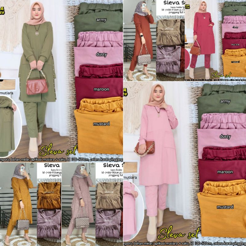 Setelan Wanita Sleva Set Bahan Kaos Knite Lycra Premium Adem Nyaman Tebal Bagus Polos Kekinian