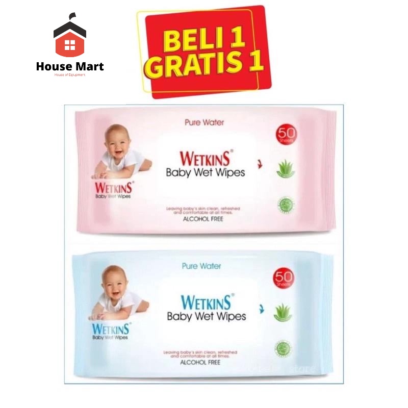 BUY 1 GET 1 Tissue Basah Wetkins Baby Blue Baby Pink