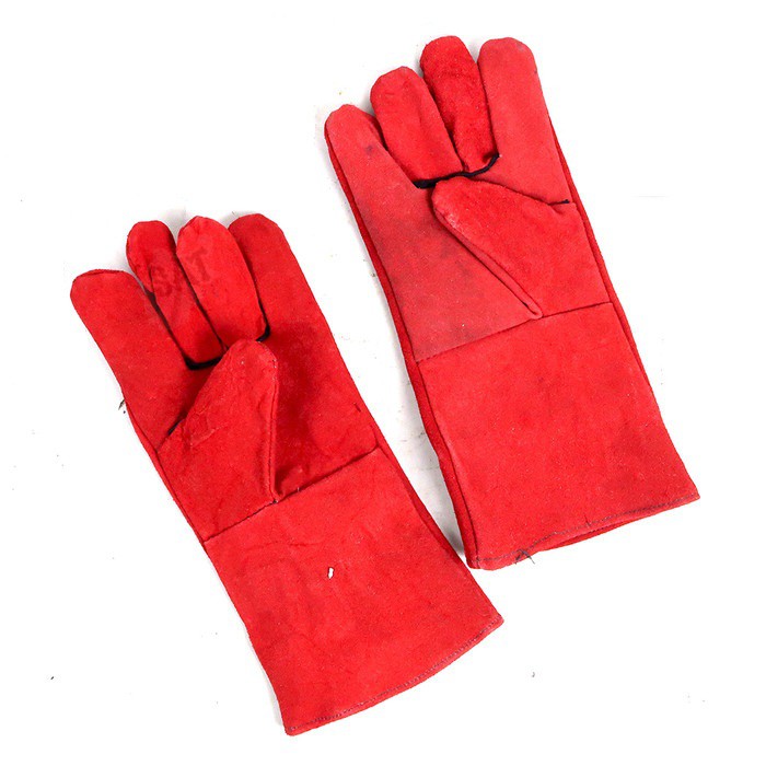 Sarung Tangan Las Kulit Merah Panjang 14 inch Murah Tebal Tahan Panas 14inch import merk campur
