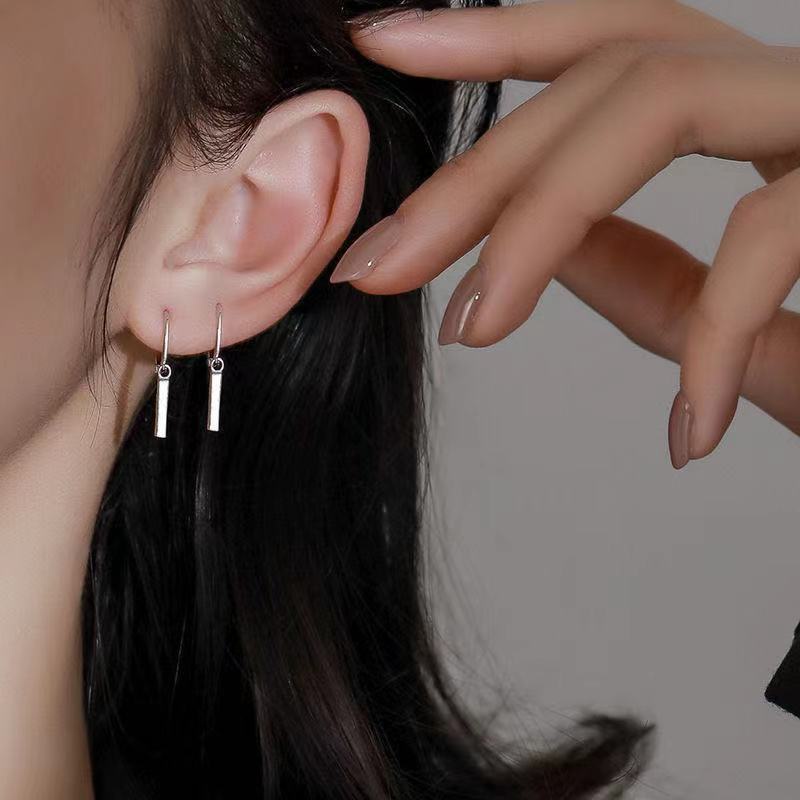 Magic789 Trendi Perak Strip Hoop Earring Untuk Wanita Pria Kepribadian Geometris Kubus Menjuntai Anting-Anting Keren Aksesoris Telinga Perhiasan Telinga Harian