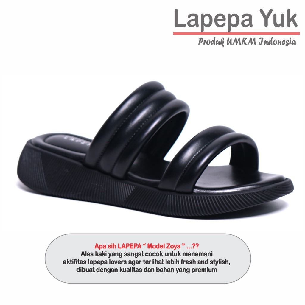 LAPEPA YUK - Sandal Wanita Wedges ZOYA Sendal Cewek Platform Model Ban dua unik Lucu Kondangan Hak Tinggi 3cm Size 36 37 38 39 40 41 Pergi Jalan Casual Santai Rumah Slop Warna BLACK  Hitam Selop Premium Original Kekinian Terbaru Shoes Mall Official Store