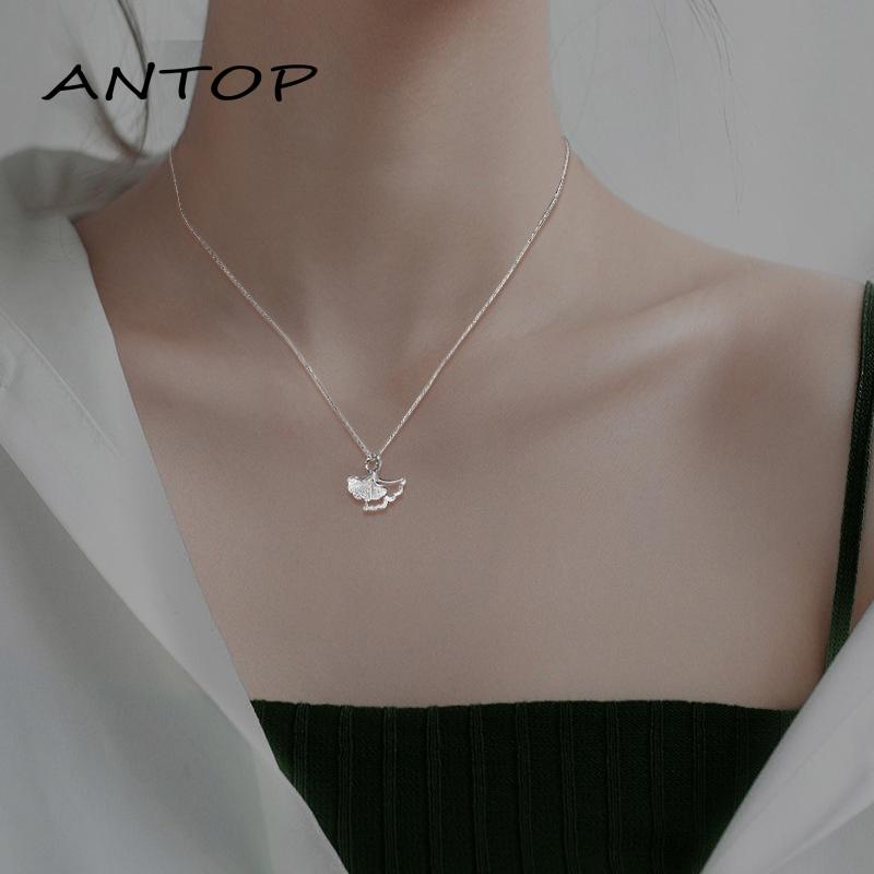 1 Pcs Korea Kalung Wanita Titanium Anti Karat Perak Ginkgo Biloba Melubangi Chain Necklace ANTOP