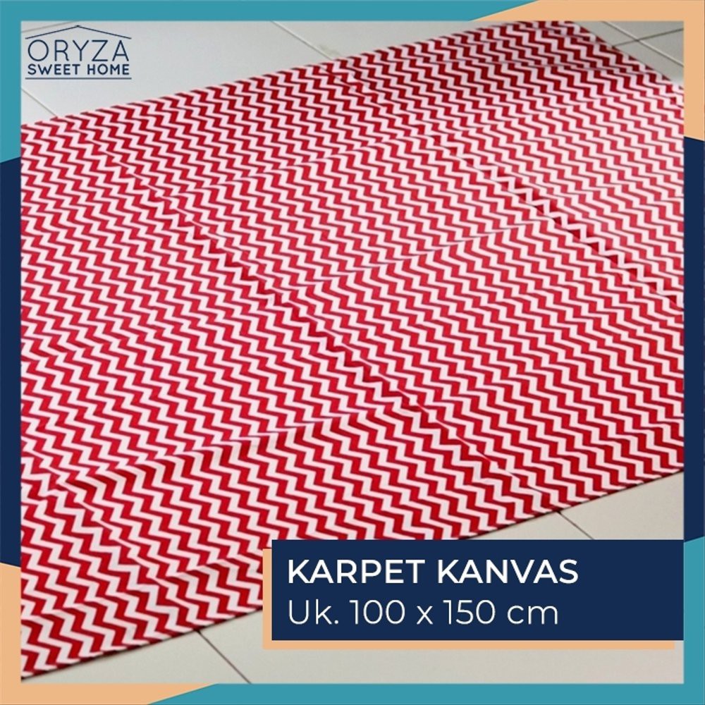 Karpet Lantai Tebal Minimalis - Karpet Kanvas Motif Chevron Merah Termurah