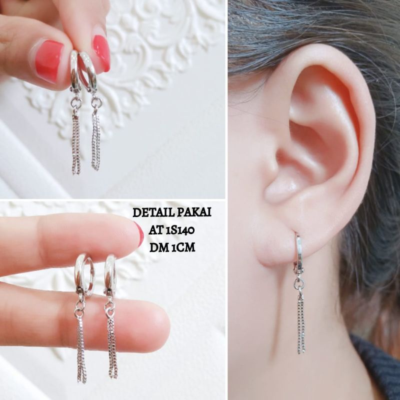 Anting Klip Titanium Permata Panjang Anti Karat Xupblink Jewelry