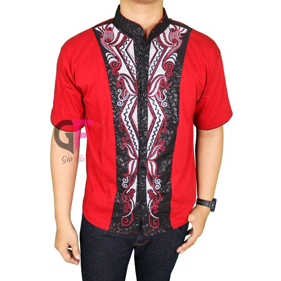 GIOFLO Fashion Muslim Modern Baju Koko Bordir Keren Red / KKS 34