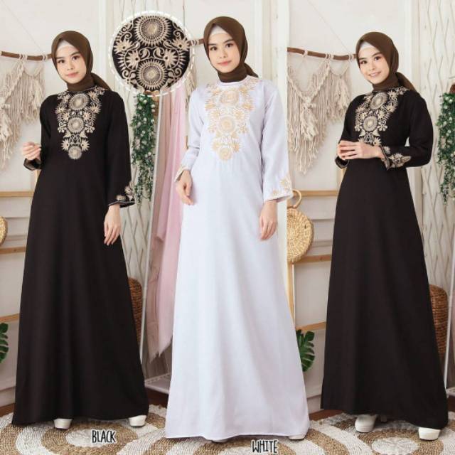 Abaya Bordir Putih Hitam