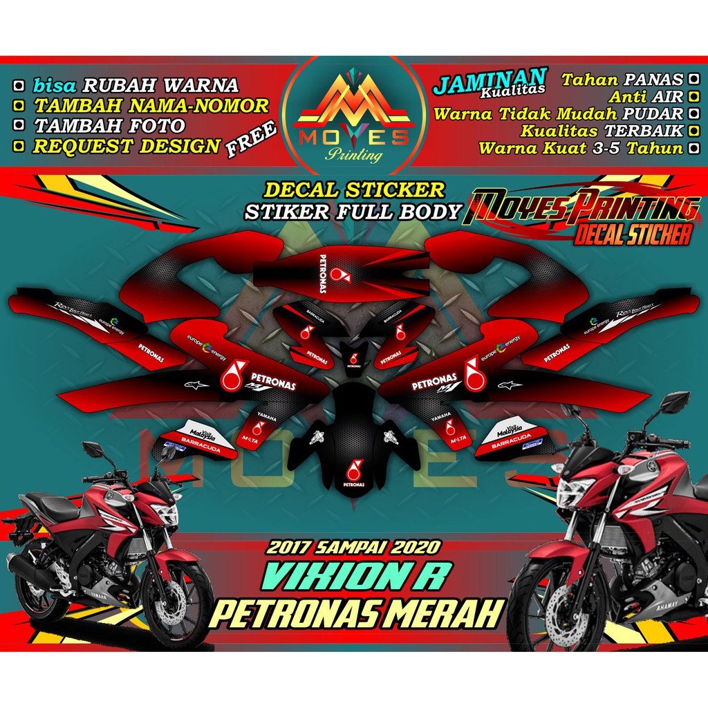 stiker all new vixion r decal yamaha vixion r sticker new vixion r 150 - petronas merah
