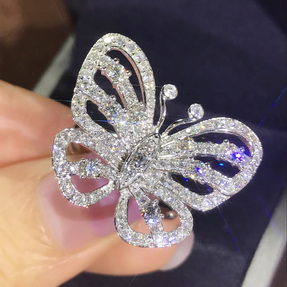 Hu Hu Hu Hu Hu Alat Bantu Pasang Kacamata♡ Cincin Wanita Desain Kupukupu Hollow Hias Berlian Imitasi Untuk Pesta Pernikahanhadiah