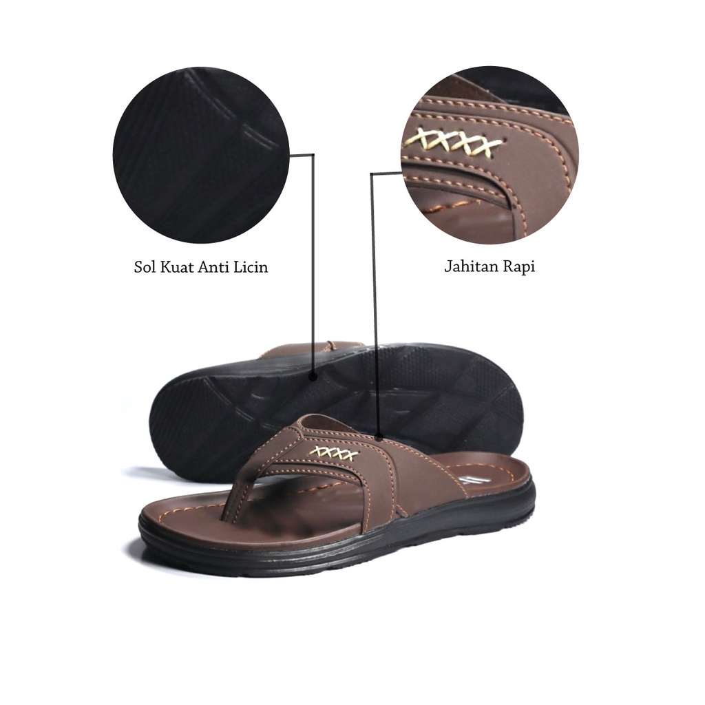 AFLAH X WIBI Sandal Pria Kulit Jepit Distro Hitam Coklat Tua Mocca S01