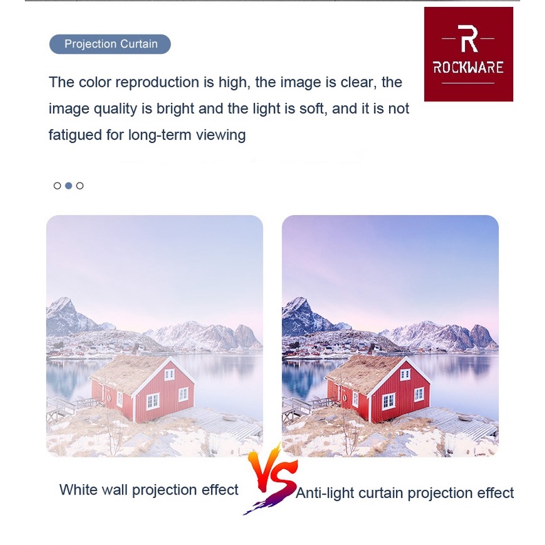 ROCKWARE 60/70/80/100/120-inch Anti-Light Reflective Projector Screen - Layar Proyektor Terbaik dengan Anti-Light Reflective