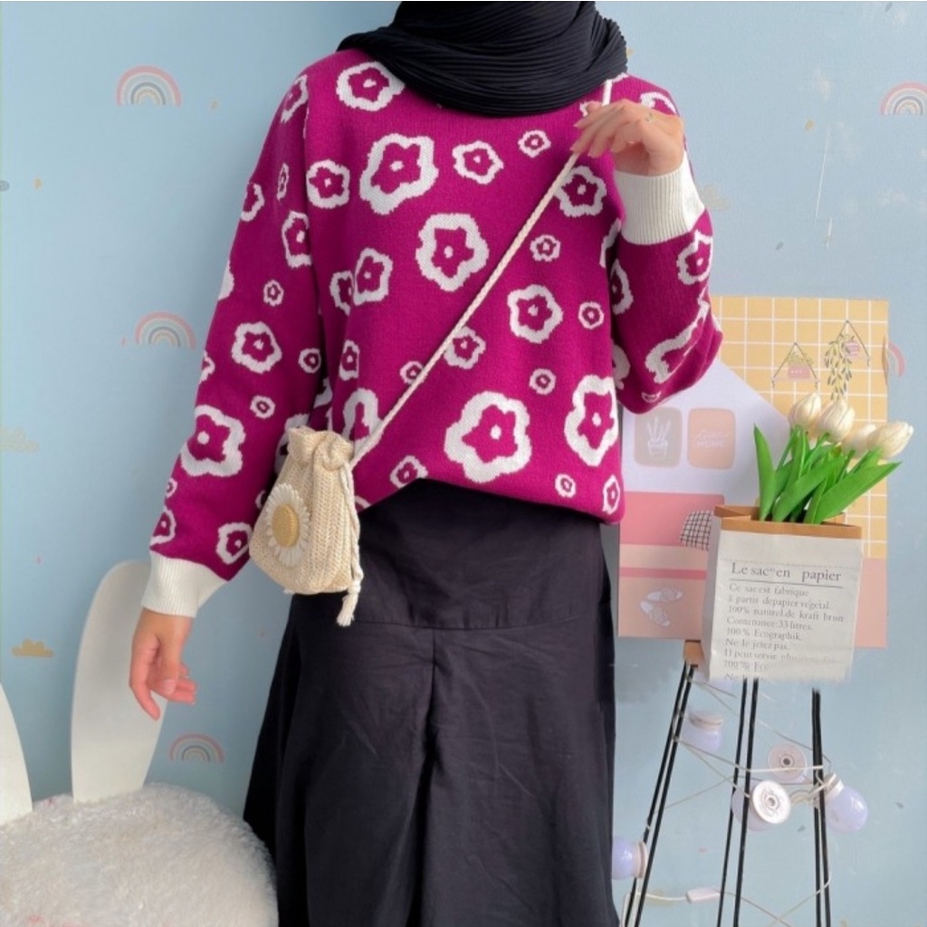 TokoMilkan - Atasan Rajut Premium Wanita &amp; Pria FLOWERS SWEET | Sweater Rajut Premium Wanita