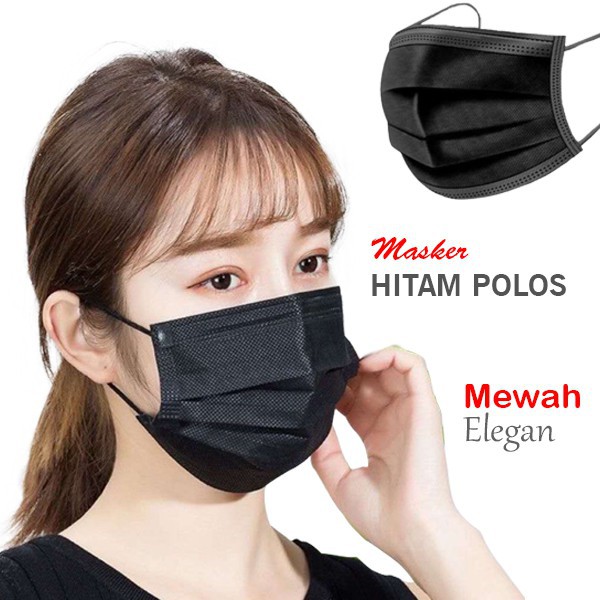 MASKER KESEHATAN 3 PLY WARNA BIRU DAN HITAM PLUS KOTAK ISI 50PCS