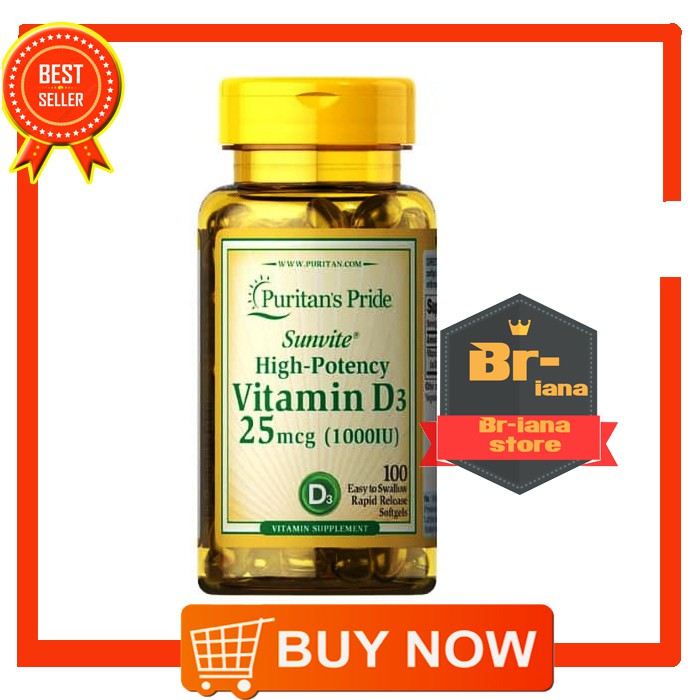 LD 216 PURITAN'S PRIDE VITAMIN D3 1000 IU - 100 Softgels - Kesehatan Vitamin Suplemen Obat