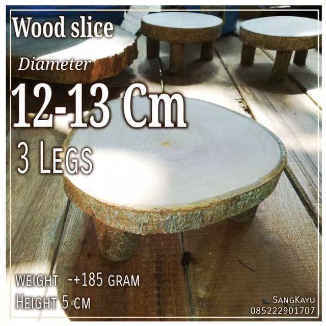 Talenan tatakan kayu 12-13 cm kaki tiga wood cupcakes stand three legs