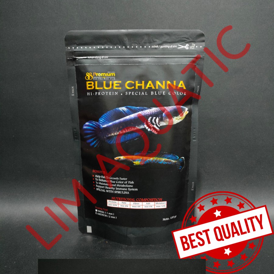 PREMIUM 88 BLUE CHANNA 100 GRAM 2MM - PELET IKAN CHANNA