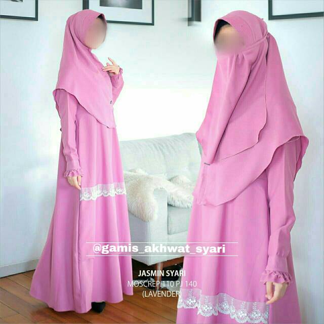 Jasmin syari gamis murah polos renda satu set cadar baju busana  muslimah wanita by royale hijab