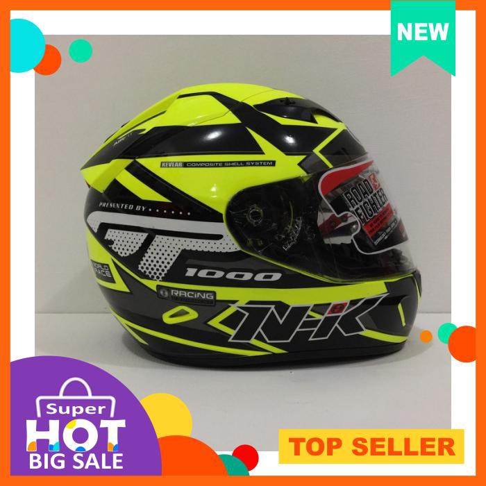 HELM NHK GP 1000 GP1000 MOTIF STAR YELLOW FLUORECENT SILVER KUNING FLO
