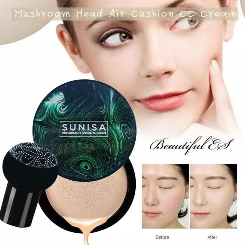 Bedak Sunisa CC Cream Air Cushion+Spons Jamur Original Termurah Penghilang Flek Hitam Dan Wajah Glow