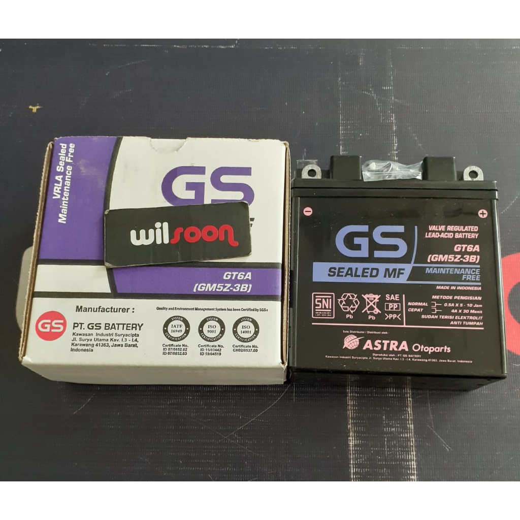 Aki Motor / accu  Kering GS Astra GM5Z-3B 5 Amper Grand / Supra / Vega / Revo Lama / Mio Karbu