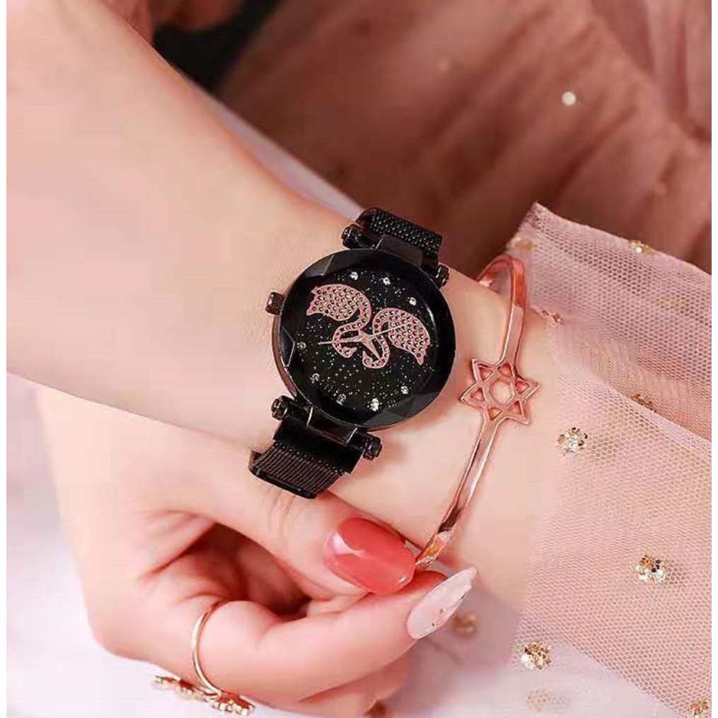 Jam Tangan Magnet Angsa TWO SWAN + FREE BOX &amp; BATERE CADANGAN Korea Fashion Women's Wrist Mesh Watch