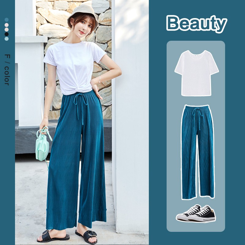 OT Korean Ice Silk Pleated Highwaist Cullotes Plisket Pants C532