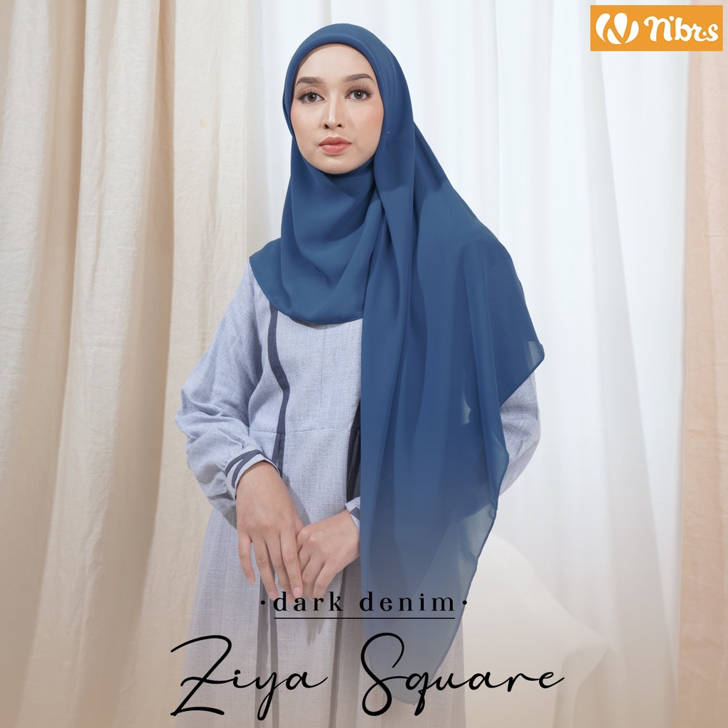 Nibras Hijab ZIYA SQUARE Bahan Bahama Kerudung Segi Empat Polos Syar'i Muslim OOTD