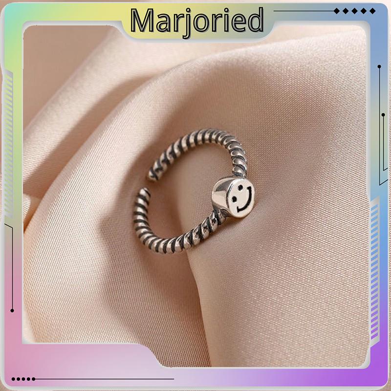 2 PCS Retro Smiley Cincin Wanita Fashion Kepribadian Pembukaan Cincin Dapat Disesuaikan-MJD