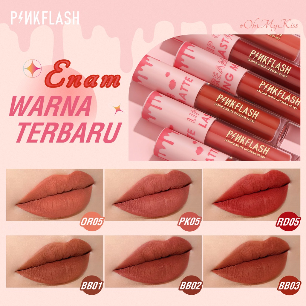 PINKFLASH Matte Lipstik Lembut Tahan Lama Pelembab Pigmentasi Tinggi