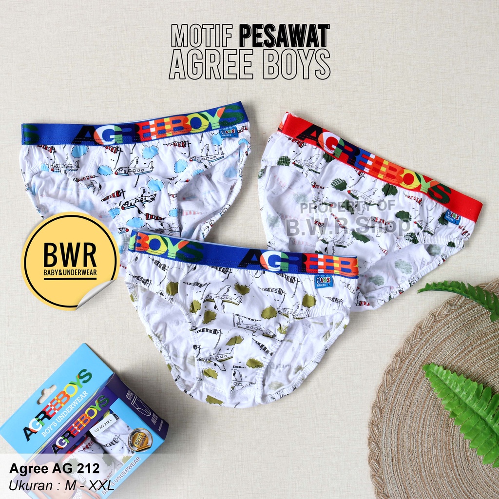 [ 3pc ] CD Agree Boys AG 212 Box Biru / Celana Dalam Anak Karet Tebal Putih Motif | Bwr