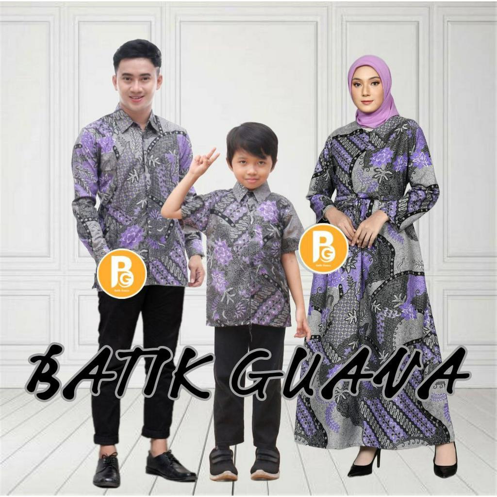 Maura Couple - Sania Ruffle Batik Couple Gamis Standar Jumbo Terbaru - Motif PRADA UNGU Lavender