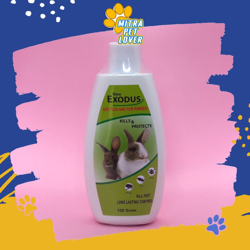 BEDAK ANTI KUTU KELINCI - EXODUS TALK POWDER 100 GRAM - BUBUK ANTI FLEA KUTU CAPLAX TICK CAT PINJAL RABBIT - ORIGINAL - MURAH GARANSI ASLI KUALITAS - PET ANIMAL HEALTHCARE VETERINARY TAMASINDO OBAT &amp; VITAMIN TERNAK HEWAN BINATANG PELIHARAAN MITRAPETLOVER