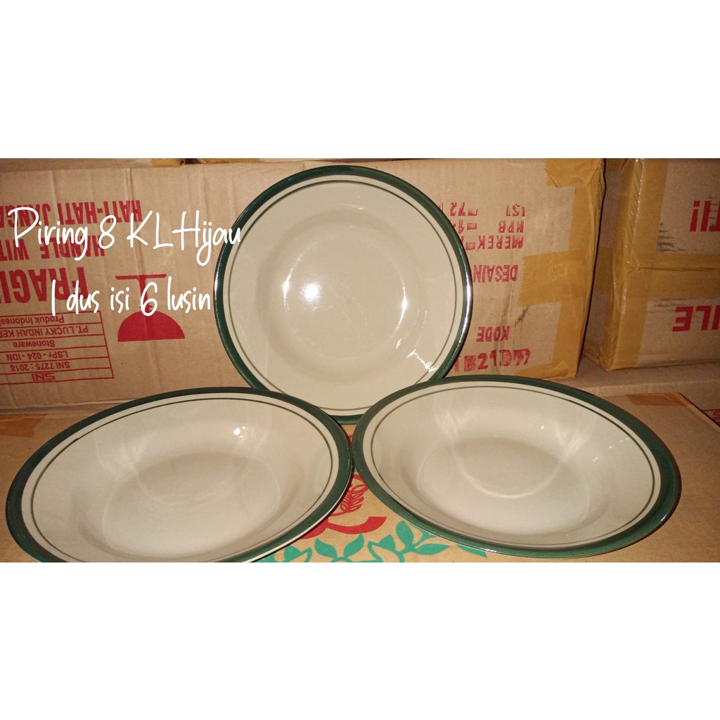 (KHUSUS GOSEND) Piring Makan Keramik 6 inch, 7 inch, 8 inch List Lucky/Piring Makan Lucky- KL porselen (12 pcs)