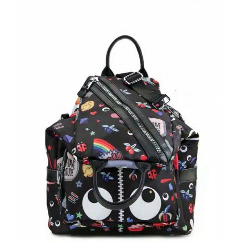 HUER Piowy Eye Theme Printed 3 Ways Backpack(9454-093)Black