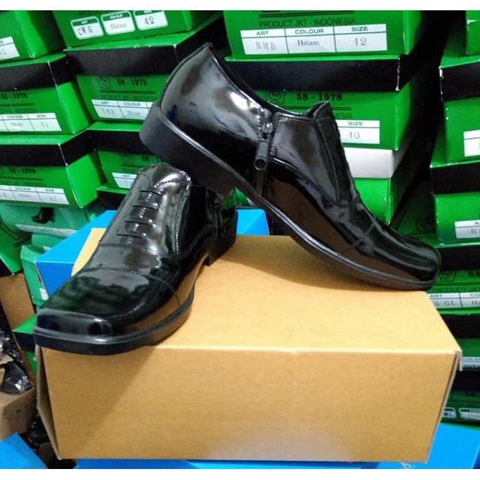 Sepatu PDH pendek kulit asli tali mati seleting