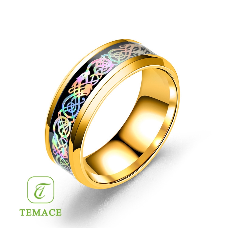 Cincin Retro 8mm Bahan Titanium + Kayu untuk Pria