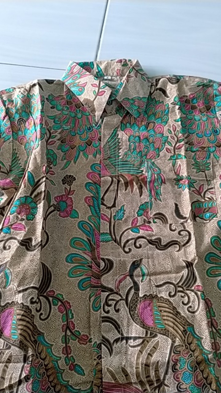 Kemeja Batik Pria Lengan Panjang Motif Merak Tosca