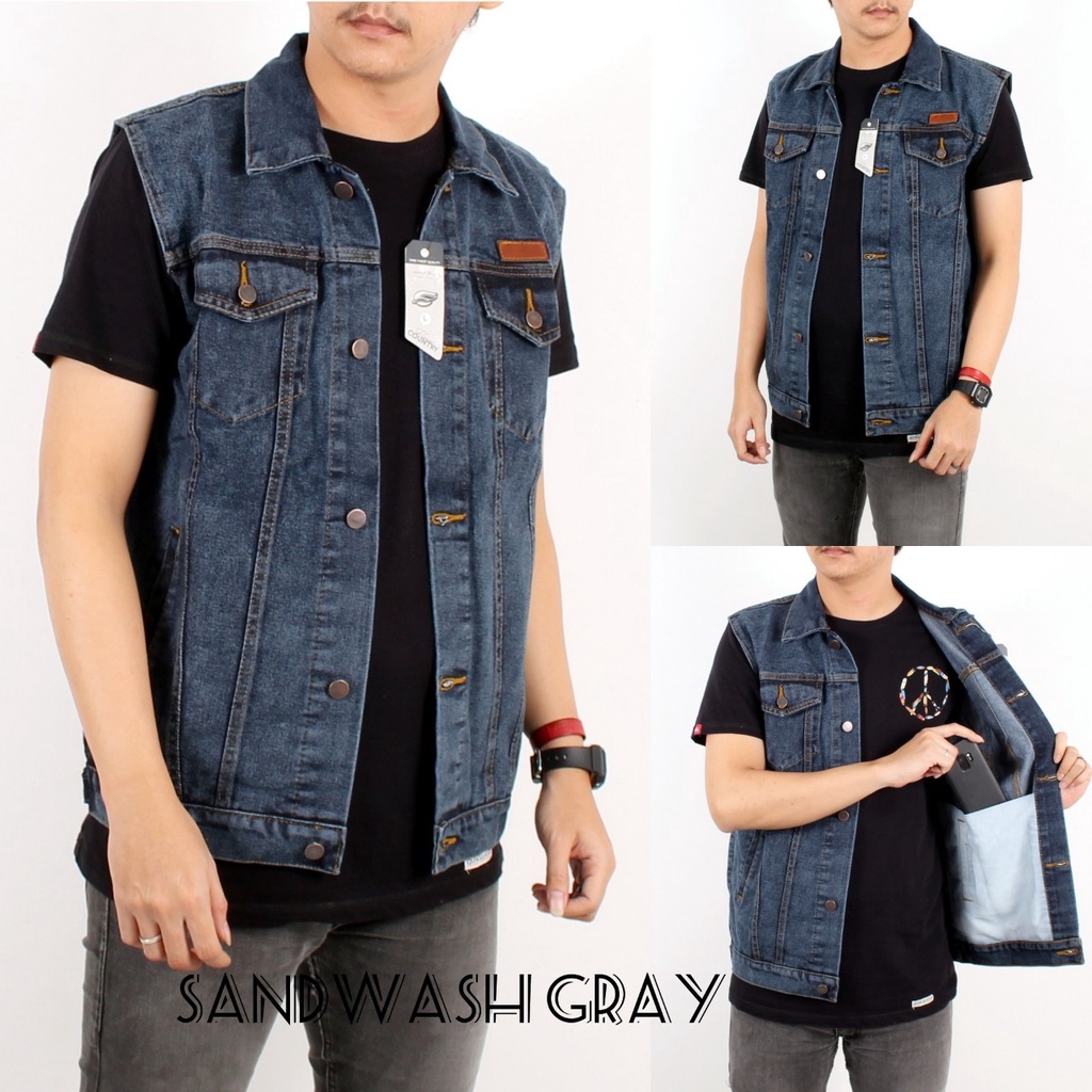 pakaian☼❒♗D,I / jaket jeans rompi sandwash grey new 2021 / rompi levis  / rompi denim pria / jaket r