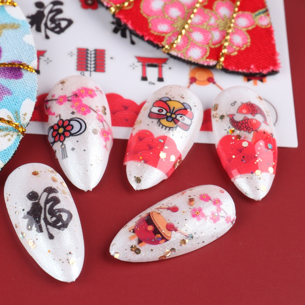 Mxbeauty Stiker Kuku Motif Kucing / Mahjong Bahan Akrilik Untuk Dekorasi Nail Art / Manicure Diy