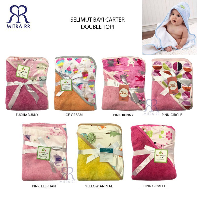 Selimut Bayi Topi Carter Motif Karater Selimut Double Fleece Bulu Lembut Double Topi