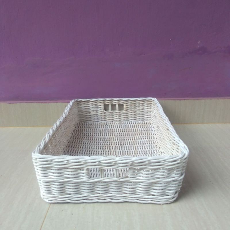 Keranjng rotan persegi kotak nampan besar penyimpanan gelas piring makanan baju laci 42x27x10 cm