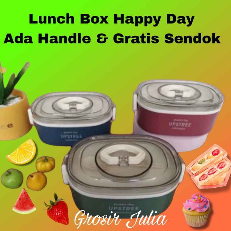 Kotak Bekal HEALTHY Tempat Makan ada Pegangan 2 Sekat Bahan Tebal Gratis Sendok Garpu