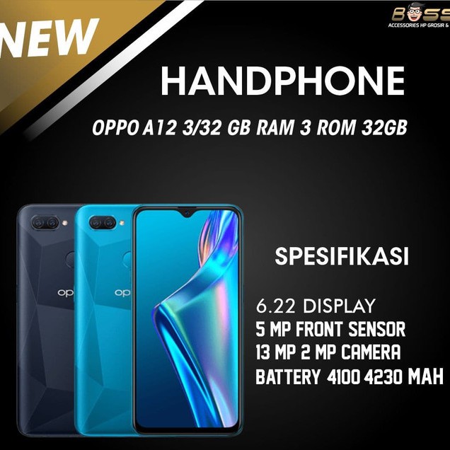 HANDPHONE OPPO A12 3/32 RAM 3GB ROM 32GB GARANSI RESMI