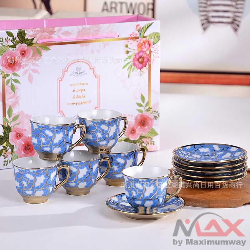 Cangkir Set Keramik Porcelain 6 in 1 gaya eropha kualitas bagus cangkir kopi tamu mewah berkelas cocok untuk hadiah pernikahan cangkir teh set antik retro unik jadul European Style New arrival 1Set Coffee Porcelain Cup Set Luxury Coffee Cup Mug Tea Cup