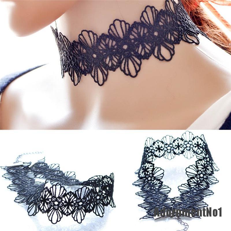 (Adornmentno1) Kalung Choker Lace Hitam Gaya Retro Vintage Untuk Wanita